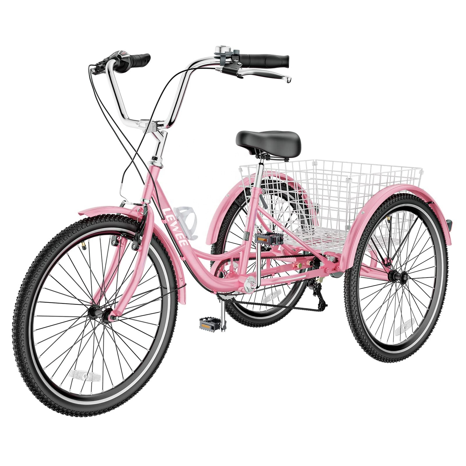 LEWEE 7 Speed Adult Trikes 20 24 26 Inch 3 Wheel Bikes Adult Tricycles Three Wheeled Bicycles Cruise Trike With Shopping Basket