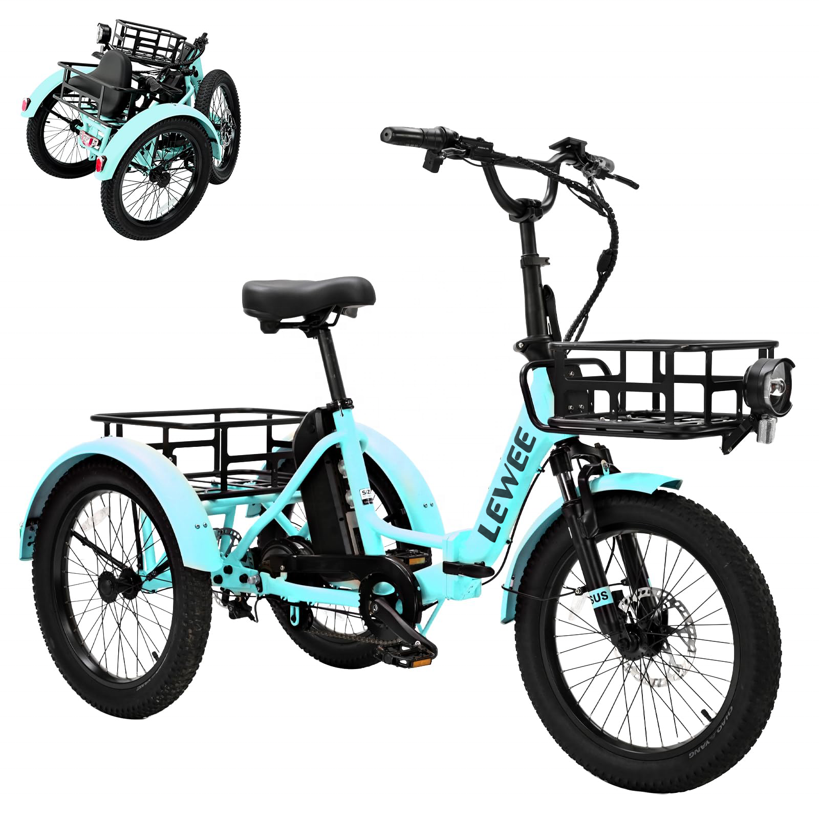 LEWEE Wholesale Electric Tricycle 7 Speeds Electric Trike 500W 48V Three Wheel Adult Bicycle Motorized Tricycle Customized Bike