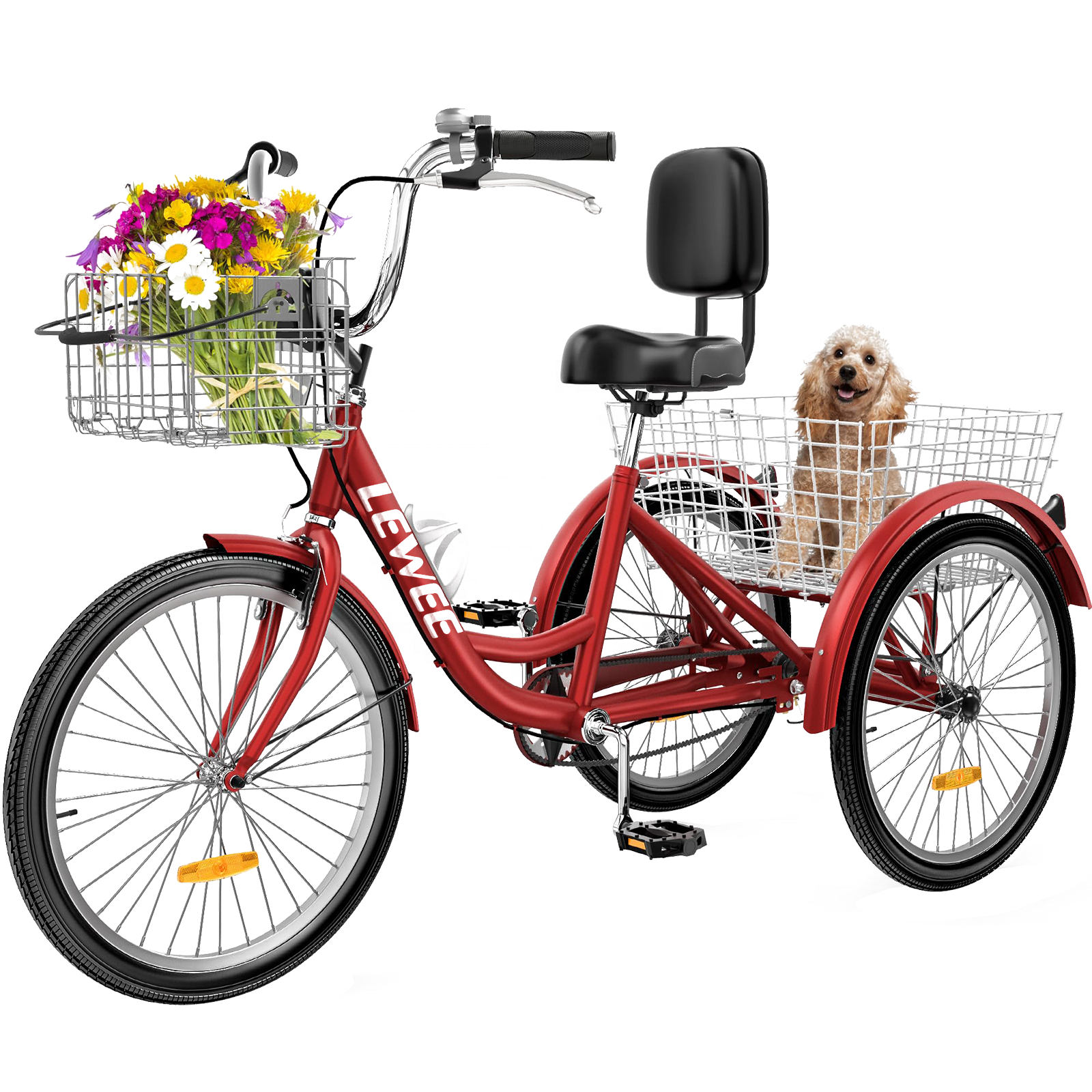 LEWEE 24inch 26inch 3 Wheel Bikes Single Speed With Removable Baskets Cheap Tricycle With Cargo Cruiser Bike For Seniors