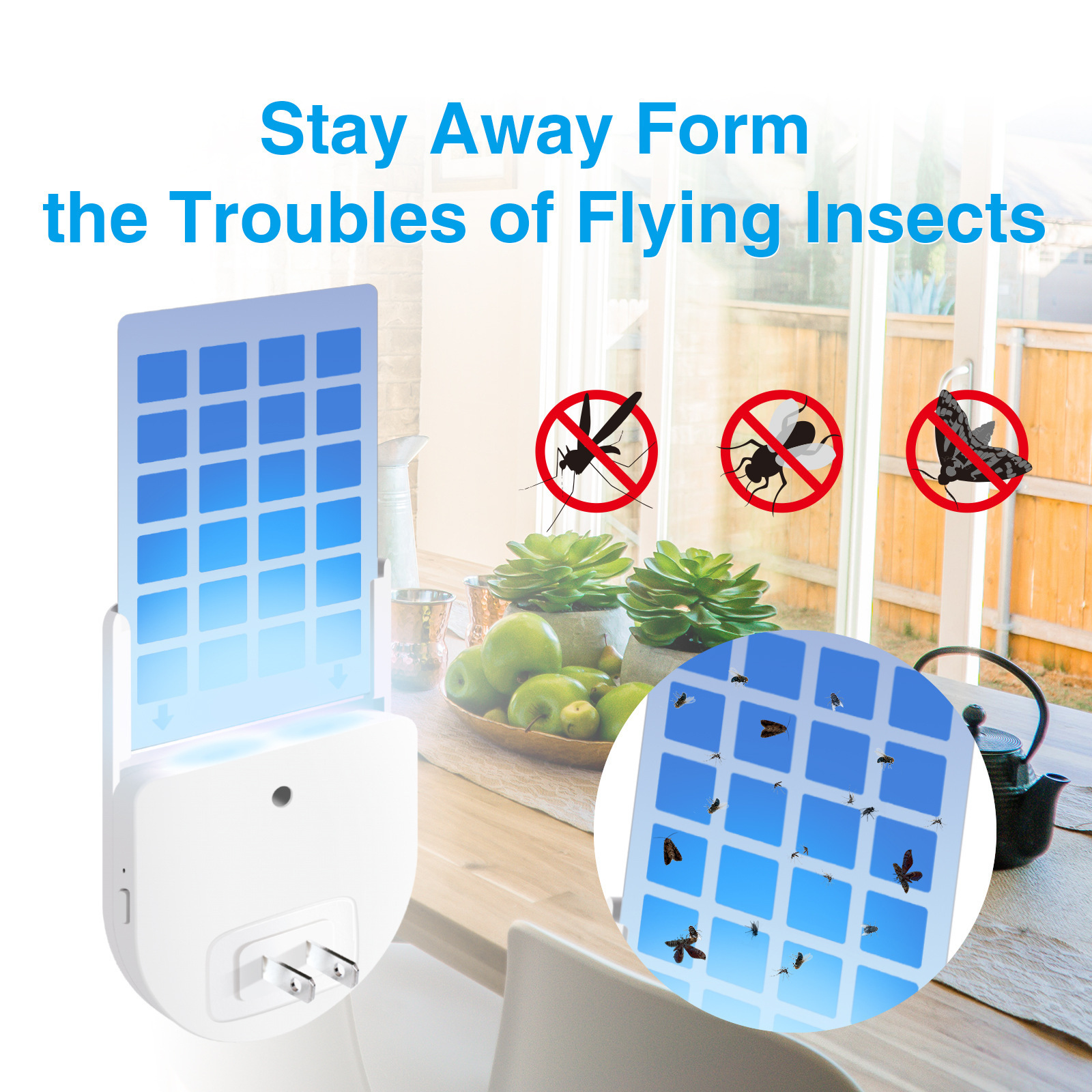 Sticky Board UV Light Fruit Flies Mosquitoes Gnat Catcher Fly Traps Plug In