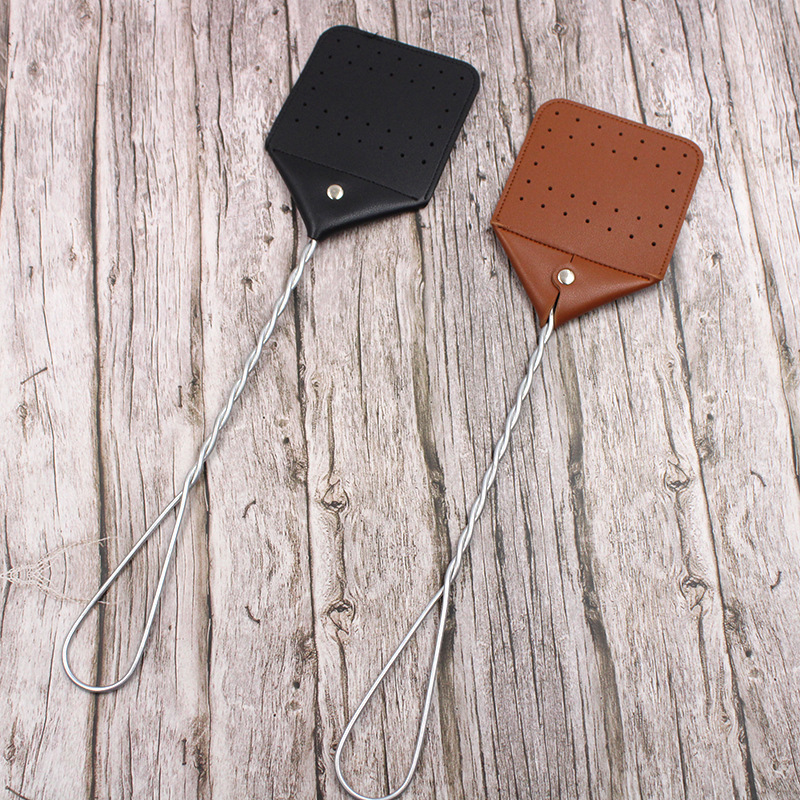 Wholesale PU Leather Fly Swatter Durable Mosquito Killing Tool Flyswatter Manual 2 Colors