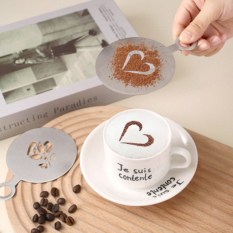 Custom Reusable Coffee Cappuccino Milk Foam Latte Art Stencils Decorating Tool Stainless Steel Coffee Stencil