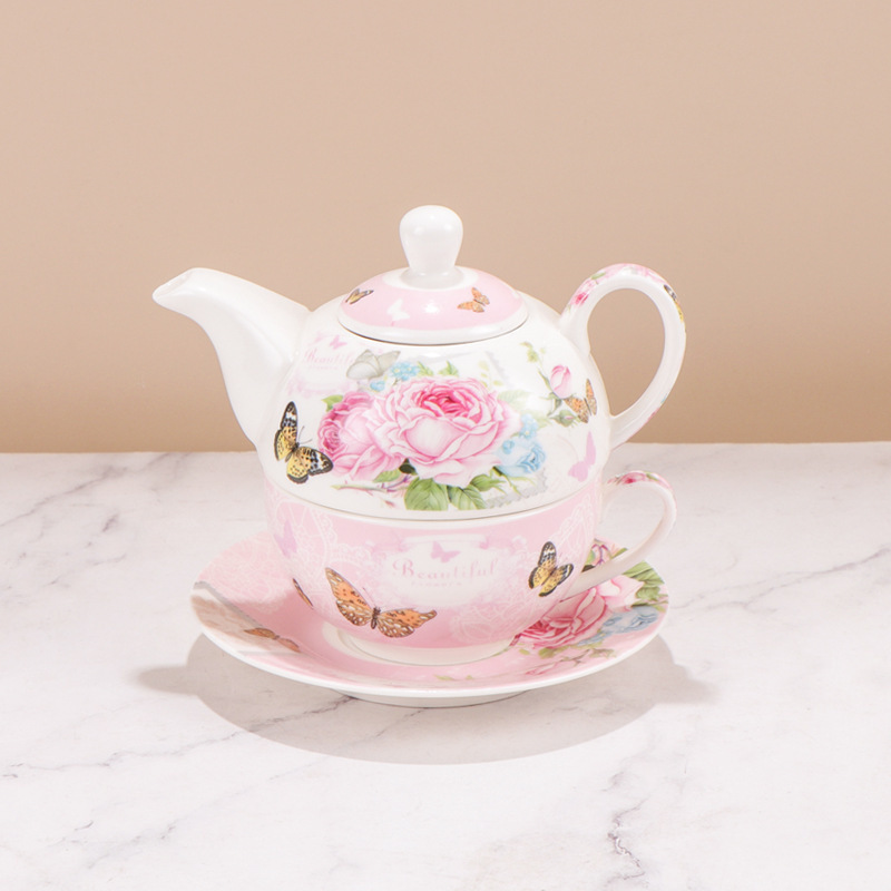 Custom logo afternoon tea drinkware retro pastoral floral ceramic porcelain teapot