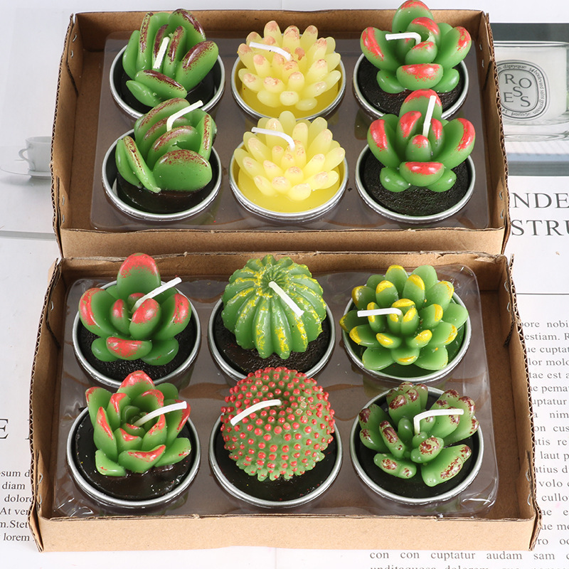 Smokeless Aromatherapy Mini flower cactus tealight candles unscented 12 Styles for Home Birthday Gift Party Wedding SPA