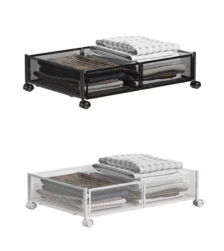 Foldable High Quality Black Metal Under Bed Storage Rolling Cart With Wheels