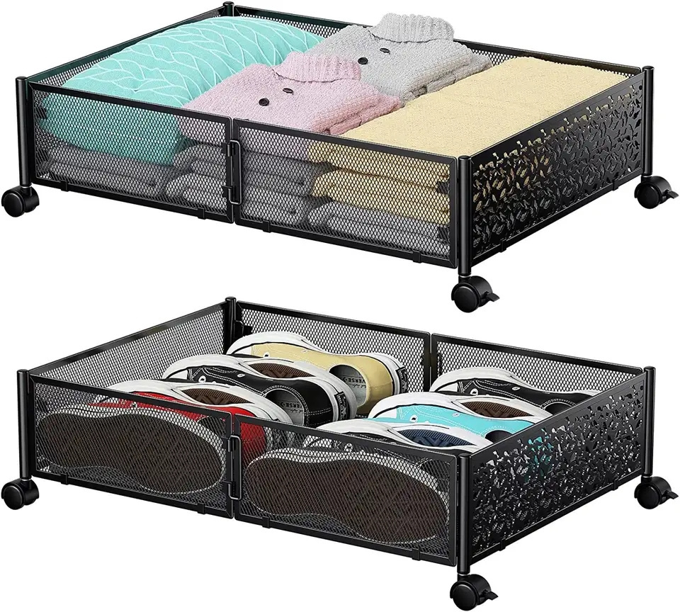 2 Pack Under Bed Storage with Wheels Foldable Underbed Storage Containers Bed Organizer