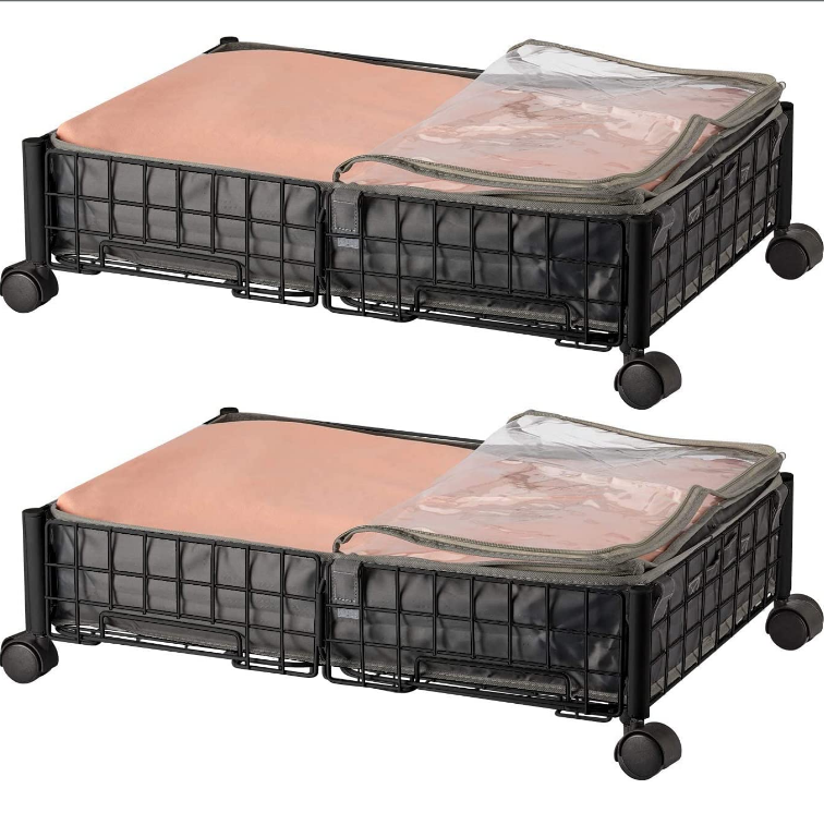 2 Pack Black Large Capacity Under bed Shoe Storage with Wheels Rolling Under Bed Drawers for Clothes