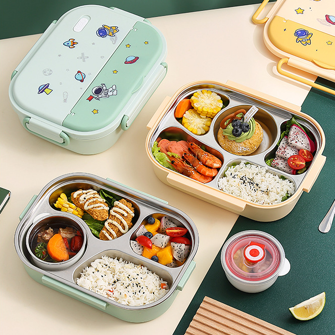 Leak proof insulated stainless steel bento lunch box container with bag for kids