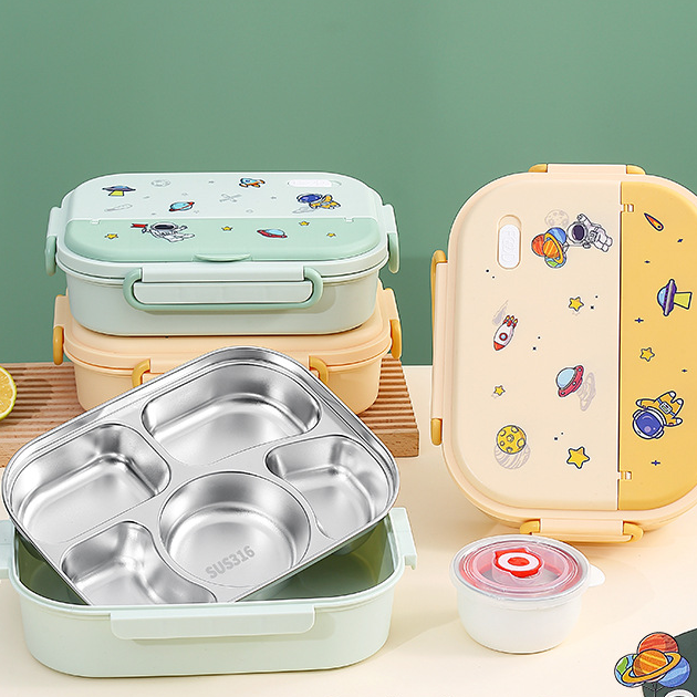 Leak proof insulated stainless steel bento lunch box container with bag for kids