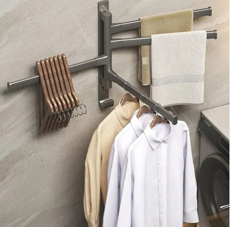 2023 Modern Rotatable Towel Bars Self Home Bathroom Wall Mounted Towel Rack