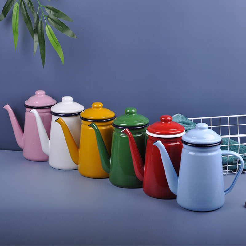 Factory Direct Sell Inexpensive Sturdy Enamel Coffee Pot Solid Colorful Retro Tea and Coffee Pot