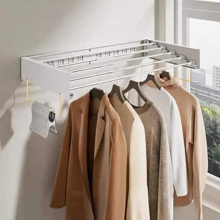 Foldable Outdoor and Indoor Drying Rack Wall Mounted Clothesline Space Saving Laundry Drier for Clothes Hidden Dry Rack