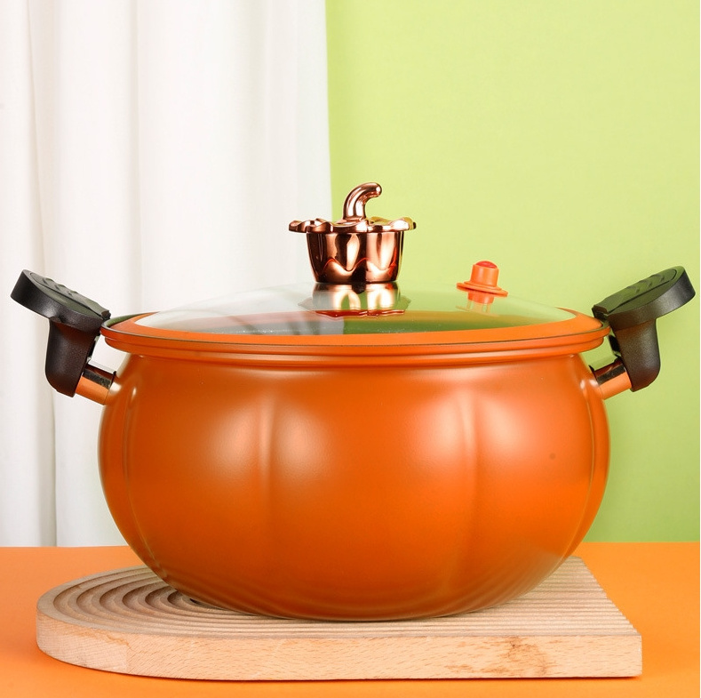 Wholesale Cookware 8L Large Capacity Cast Iron Non-stick Stew Soup Pot Pumpkin Shape Micro Pressure Cooker