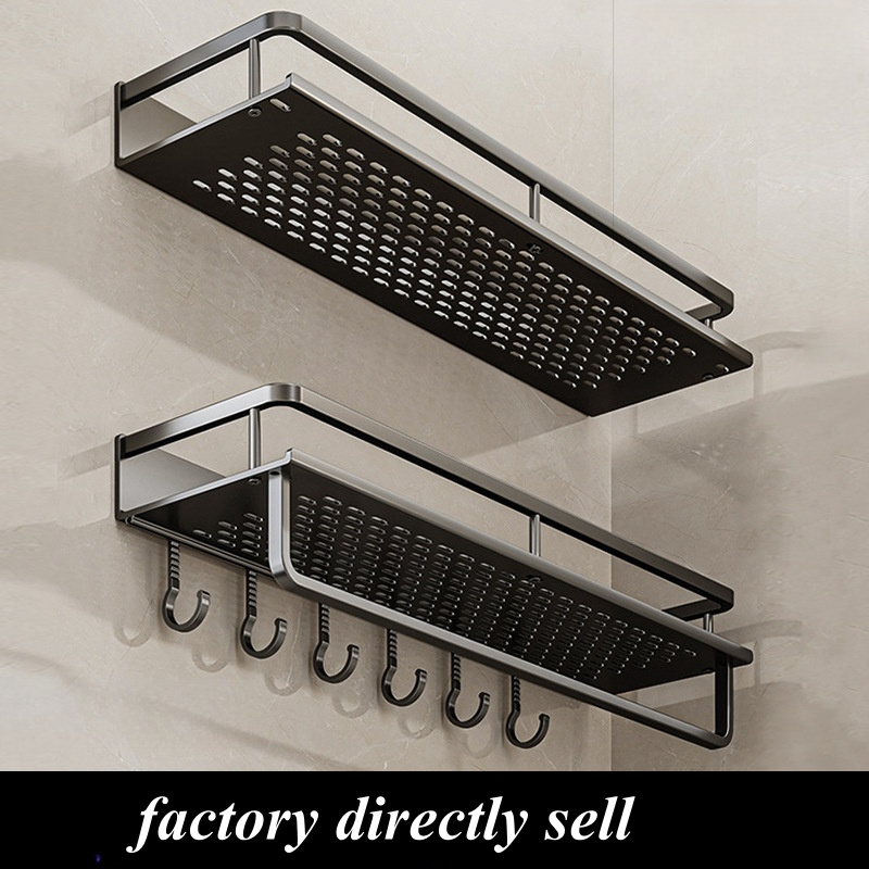 hot sale bathroom rectangle black plastic shower shelf wall mounted storage organizer rack