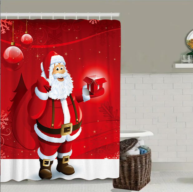 4PCS Christmas bathroom curtain with hooks custom cartoon printed welcome digital santa printing shower curtain sets