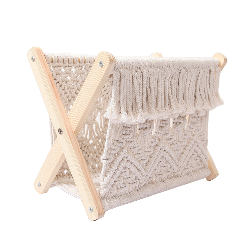 Cotton rope Macrame Magazine Boho Swaddle Storage Holder Standing Basket Rack for Books Newspapers