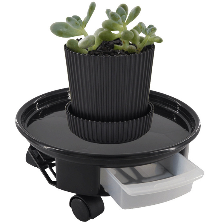 Wholesale Custom Indoor Movable Rolling Flower Pot Plant Stand Dolly Caddy with Lockable Caster Wheels and Water Drainage Tray