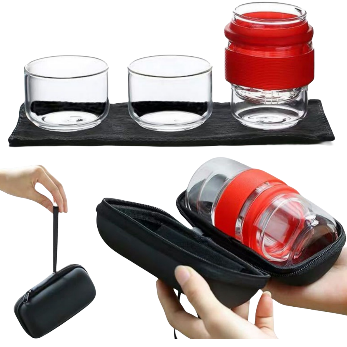 All in One Small Gongfu Teapot with 1 Infuser Glass Cup Glass Teapot travel Camping Tea Kettle Set