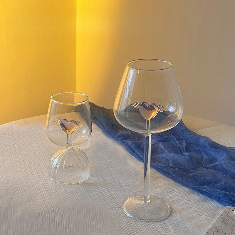 creative design heart glassware drinking fine tall wine glasses decanter set of 2 for restaurant