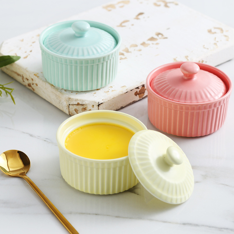 wholesale 4 small dessert bowls set ceramic baking swirl porcelain chip and dip dipping bowl ceramic with lids