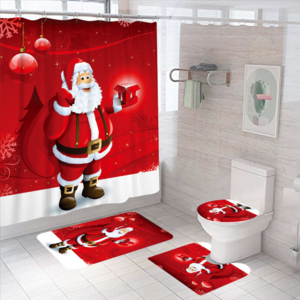 4PCS Christmas bathroom curtain with hooks custom cartoon printed welcome digital santa printing shower curtain sets