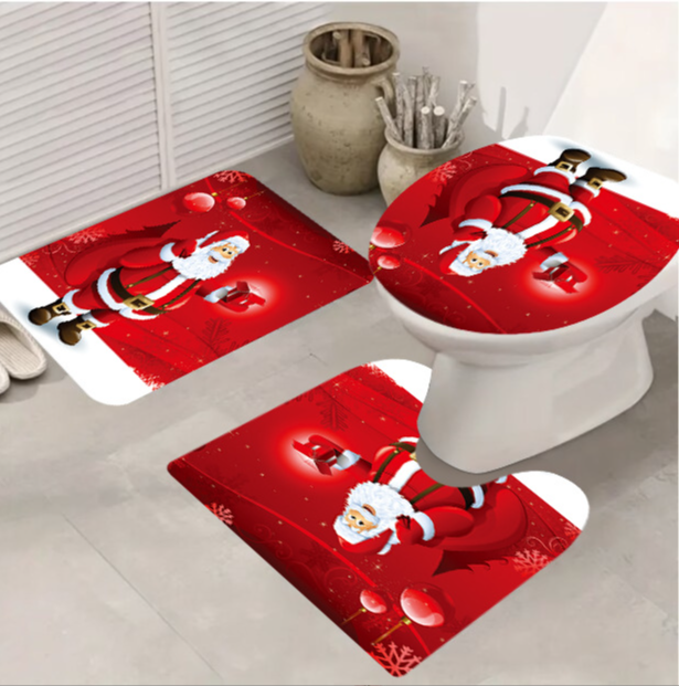 4PCS Christmas bathroom curtain with hooks custom cartoon printed welcome digital santa printing shower curtain sets