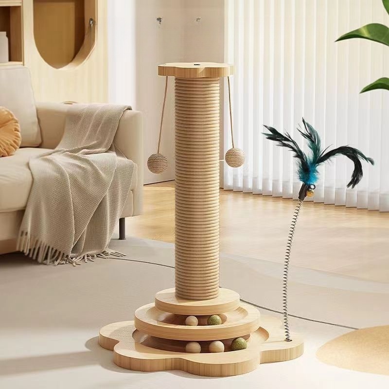 indoor natural real wood cat tree rope scrapers tower toy for cats made in china 2024