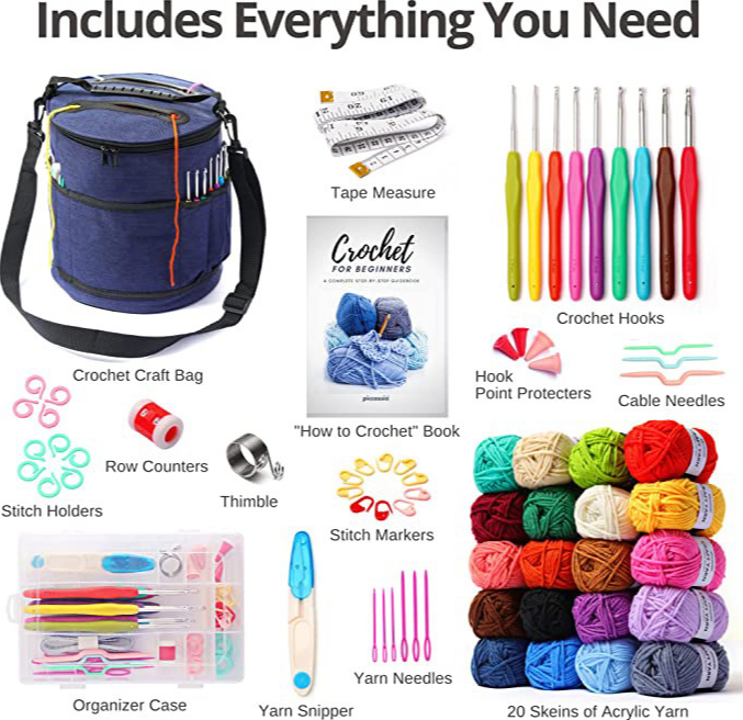 2023 68pcs full crochet starter kit diy crochet yarn kit for beginners with tangle free bag for adults and kids