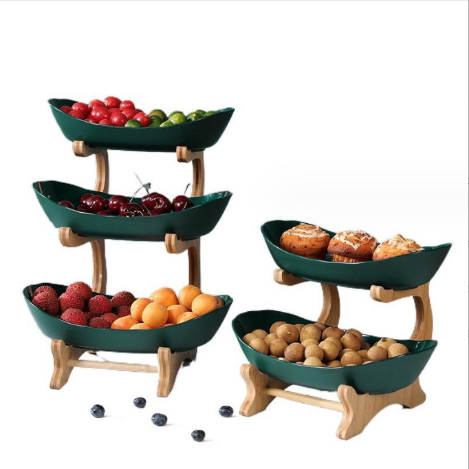 Household Wooden Racks 3 Layers Food Container Dish Pottery Plastic Plate for Salad Vegetable Fruits Nuts Snacks