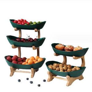 Household Wooden Racks 3 Layers Food Container Dish Pottery Plastic Plate for Salad Vegetable Fruits Nuts Snacks