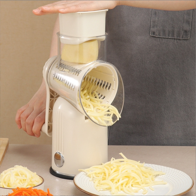 Kitchen Round Tumbling Box Shredder 3 In 1 Manual Rotary Cheese Grater Drum Vegetable Slicer