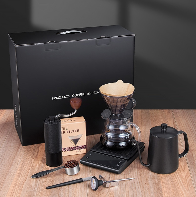 High Quality Coffee Maker Accessories Set Travel Manual Grinder Coffee Drip Pot Kettle Pour Over Coffee bag Gift Sets