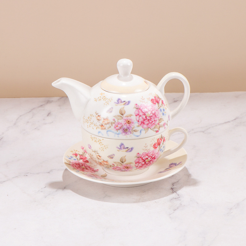 Custom logo afternoon tea drinkware retro pastoral floral ceramic porcelain teapot