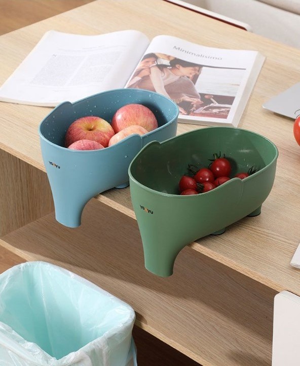 Fruit Drain Basket Plastic Cute Elephant Shaped Drain Bowl Sink Drain Strainer Basket