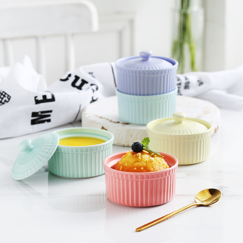 wholesale 4 small dessert bowls set ceramic baking swirl porcelain chip and dip dipping bowl ceramic with lids