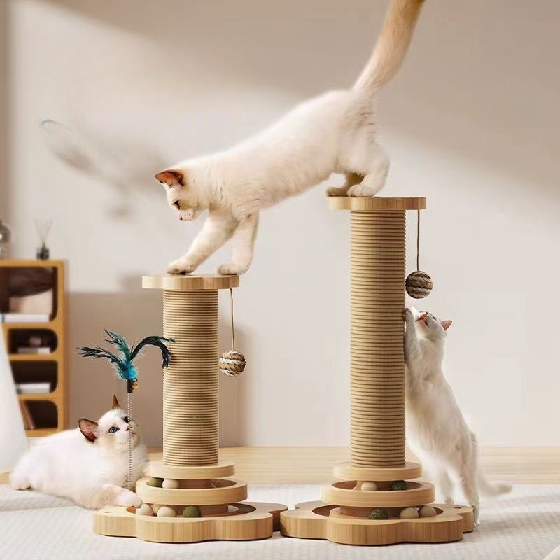 indoor natural real wood cat tree rope scrapers tower toy for cats made in china 2024