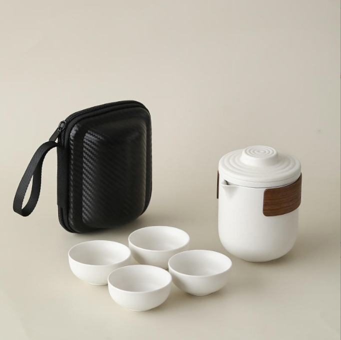 Business gift all in one portable mini portable ceramic pot and cup Chinese luxury tea set