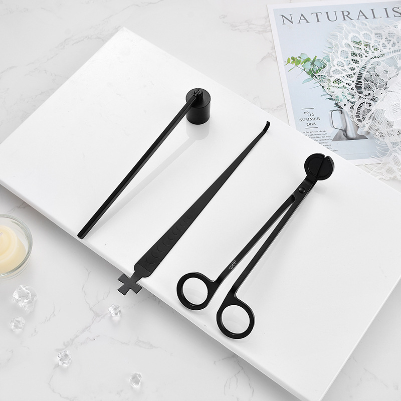 4-in-1 Candle Care Kit Candle Scissors Dipper Snuffer Tray Set Customized Logo Black Gold Candle Wick Trimmer