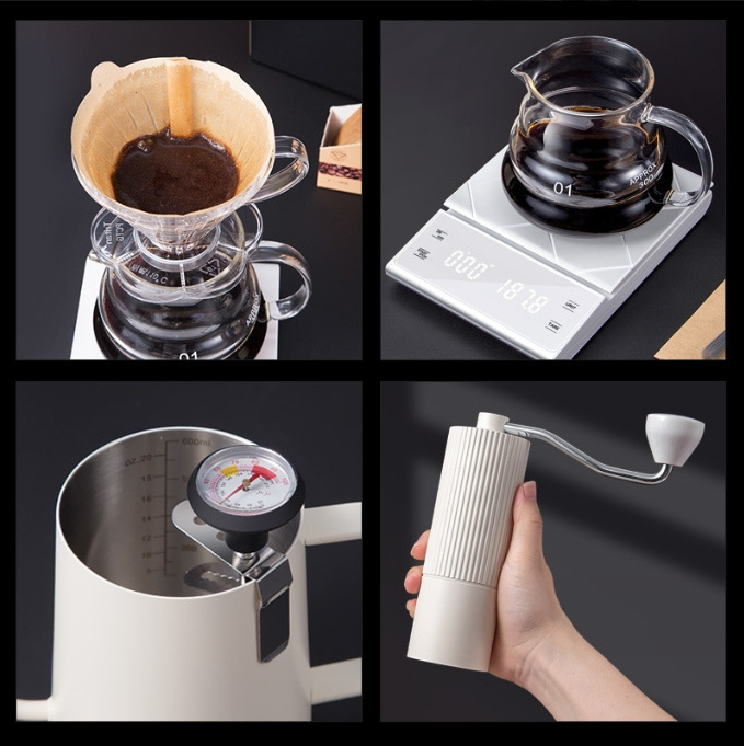 High Quality Coffee Maker Accessories Set Travel Manual Grinder Coffee Drip Pot Kettle Pour Over Coffee bag Gift Sets