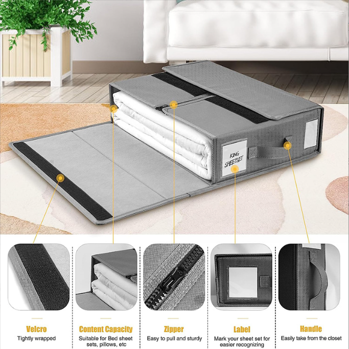 Folding Collapsible Bedding Sheet Storage Bins Cube Zipper Closet Foldable Bed Sheet Set Organizer