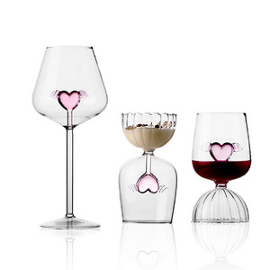 creative design heart glassware drinking fine tall wine glasses decanter set of 2 for restaurant