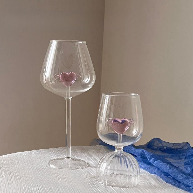 creative design heart glassware drinking fine tall wine glasses decanter set of 2 for restaurant