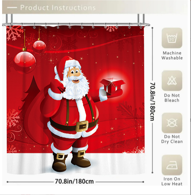 4PCS Christmas bathroom curtain with hooks custom cartoon printed welcome digital santa printing shower curtain sets