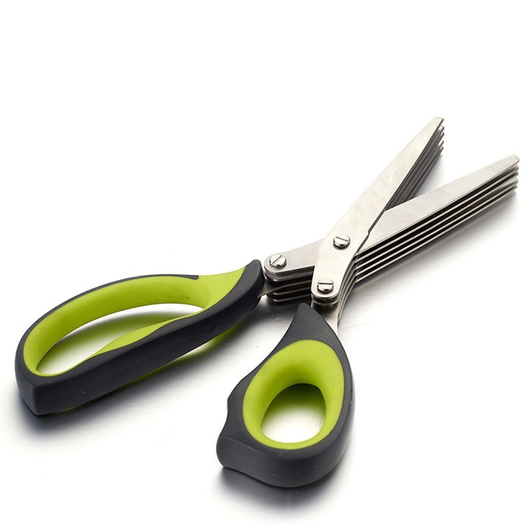 multifunctional kitchen scissors  Shredded Scallion Cut Herb Spices 5layers herb scissors