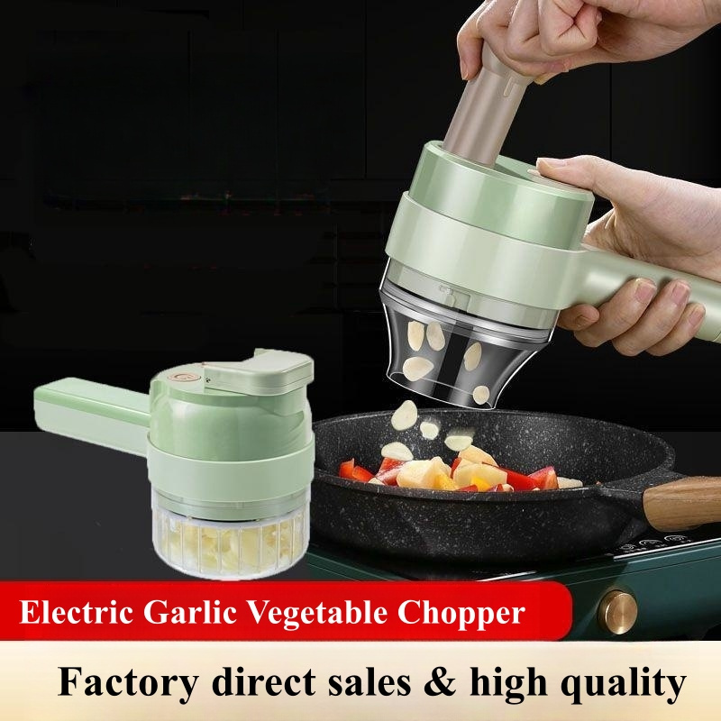 4 In 1 Handheld Electric Vegetable Cutter Set Mini Wireless Garlic Mud Masher Electric Meat Mincer