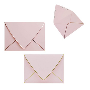 Thick Luxury Paper Colored Pink Envelopes V Flap Quick Self Seal Envelope With Gold Border for Weddings Invitations Photos