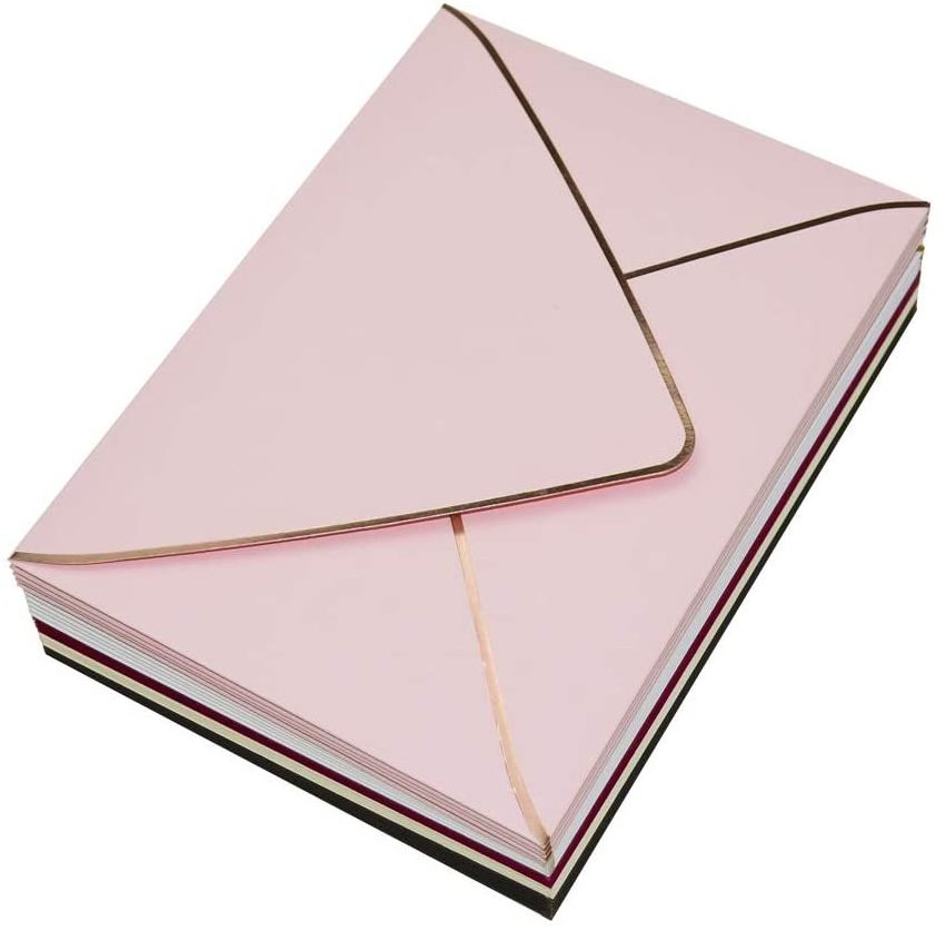 Thick Luxury Paper Colored Pink Envelopes V Flap Quick Self Seal Envelope With Gold Border for Weddings Invitations Photos