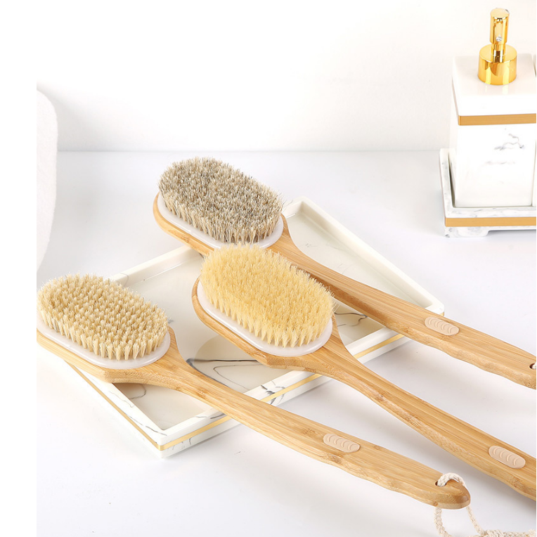 Bamboo Long handle  soft bristle Body bath cleaning brush