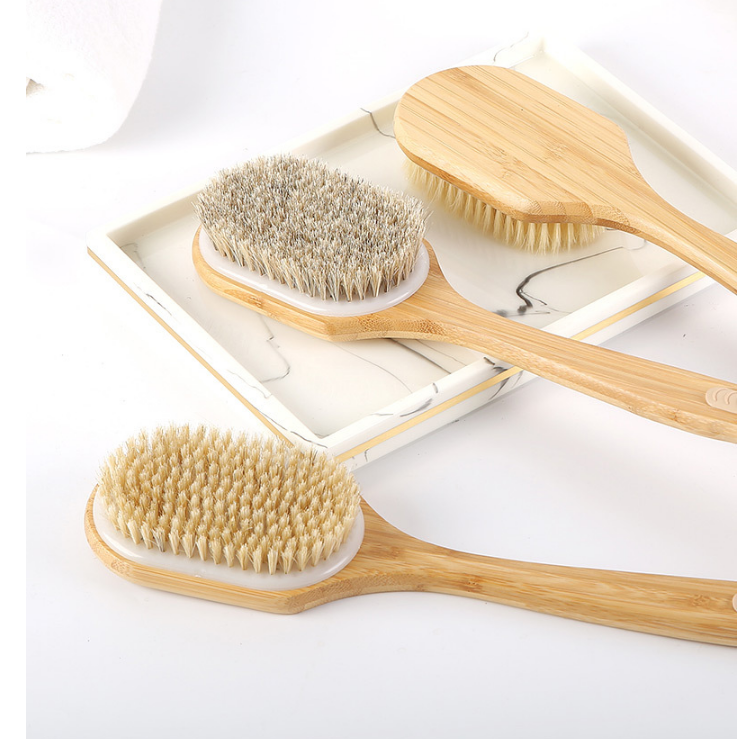 Bamboo Long handle  soft bristle Body bath cleaning brush