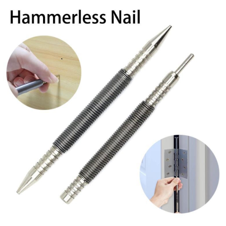 2pcs Spring Tool Hammerless Nail Set Center Pin Punch Spring Loaded Marking Metal Woodwork Drill Bit Door Pin Removal Tool